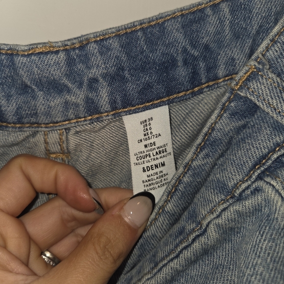 H&M &Denim Wide Leg Utra High Waist Size 6 Distressed - Picture 3 of 8